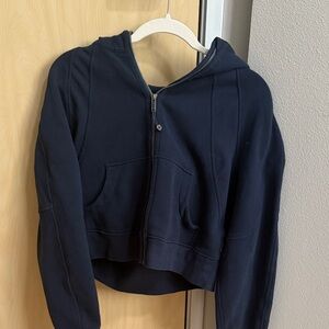 Navy Blue Cropped Scuba Hoodie